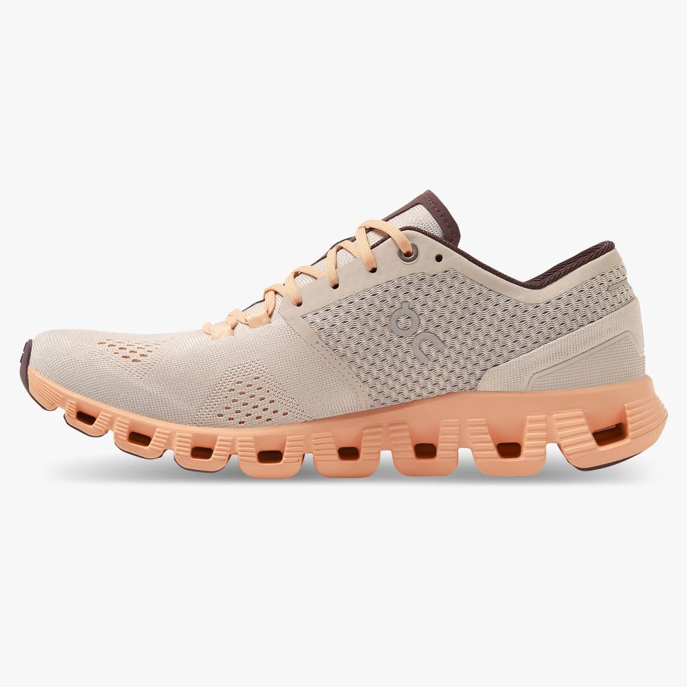 Buty Do Biegania Szosowe Damskie On Running Cloud X Szare Morelowe | CQB562IO