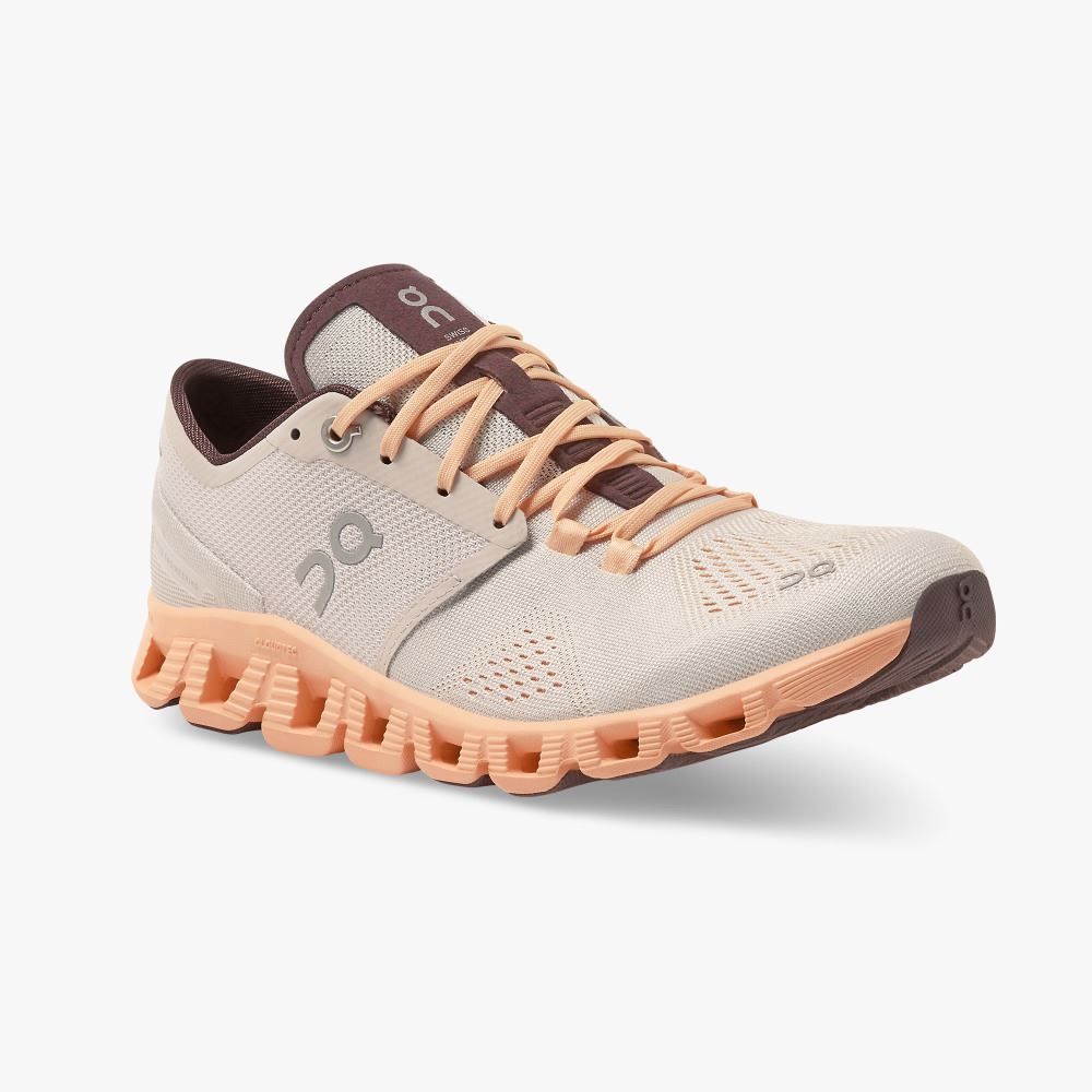 Buty Do Biegania Szosowe Damskie On Running Cloud X Szare Morelowe | CQB562IO